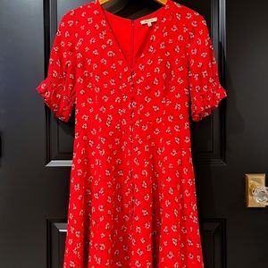 Silk Ruffle-Sleeve Button-Front Dress in Little Lilies